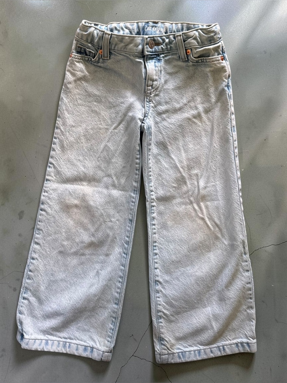 Girls Wide Leg Jeans Size 5 Light Wash Adjustable Waist